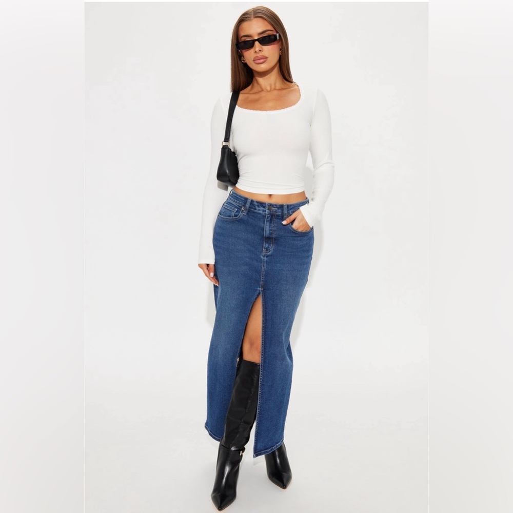 NWT - Nicole Denim Maxi Skirt - Dark Wash - S